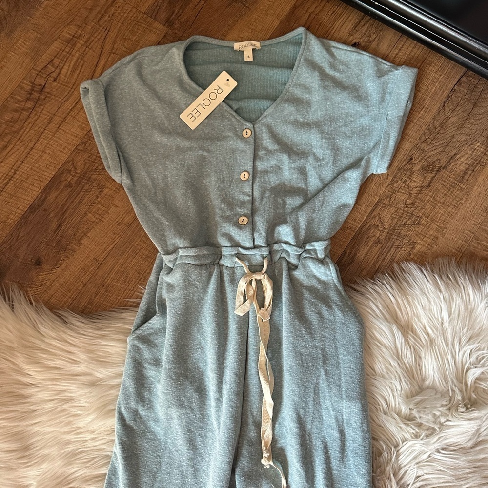 Roolee Button Front Drawstring Waist Blue Jumpsuit — image 3 of 4